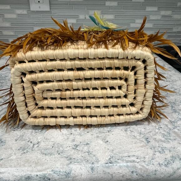 Vintage Bacamunda Bohemian Rattan Feather & Straw Tote Bag Made In Italy - Picture 10 of 10